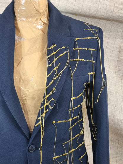 Dark Blue Jacket With Yellow Thread Stitching
