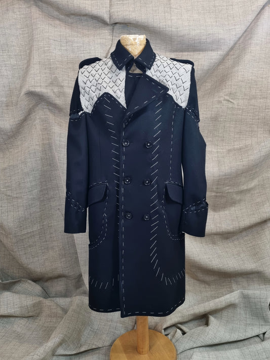 Mid-Length Coat With Handmade Decorative Stitching