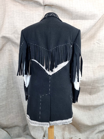 Double-Breasted Cut-Out Jacket With Handmade Decorative Stitching