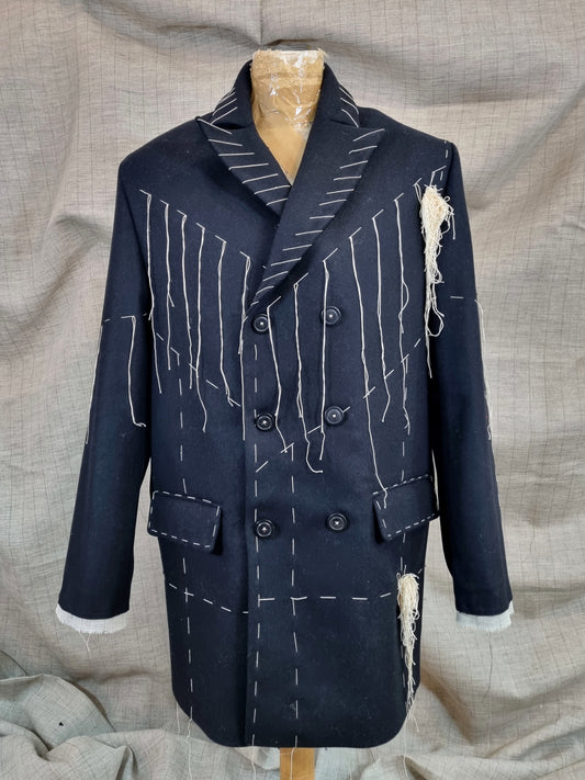 Double-Breasted Jacket With Handmade Decorative Stitching