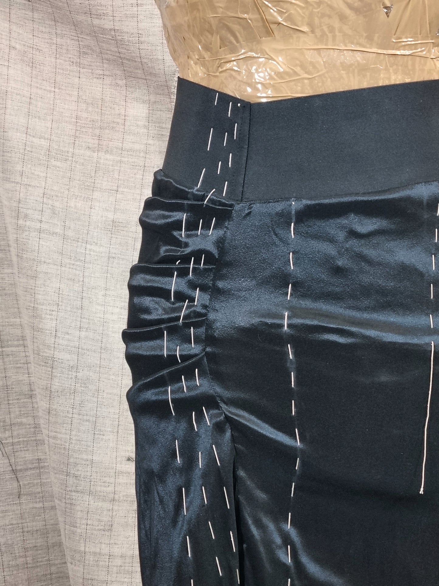 Black Draped Skirt With Handmade Decorative Stitching