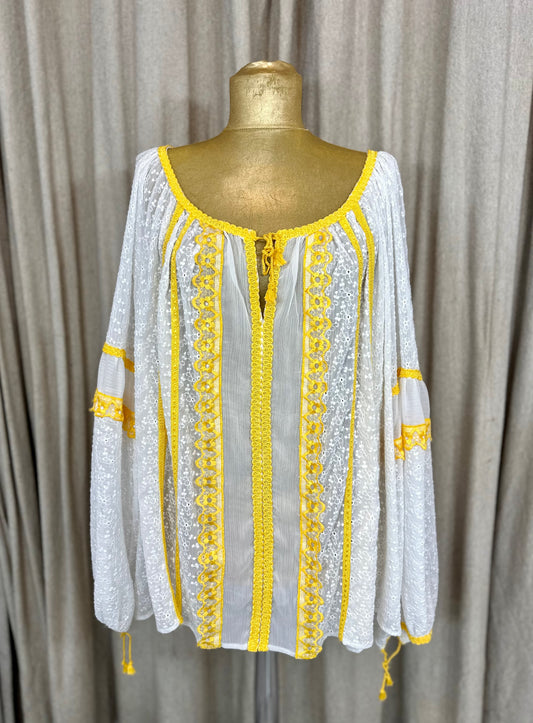 White Romanian Blouse with Yellow Details