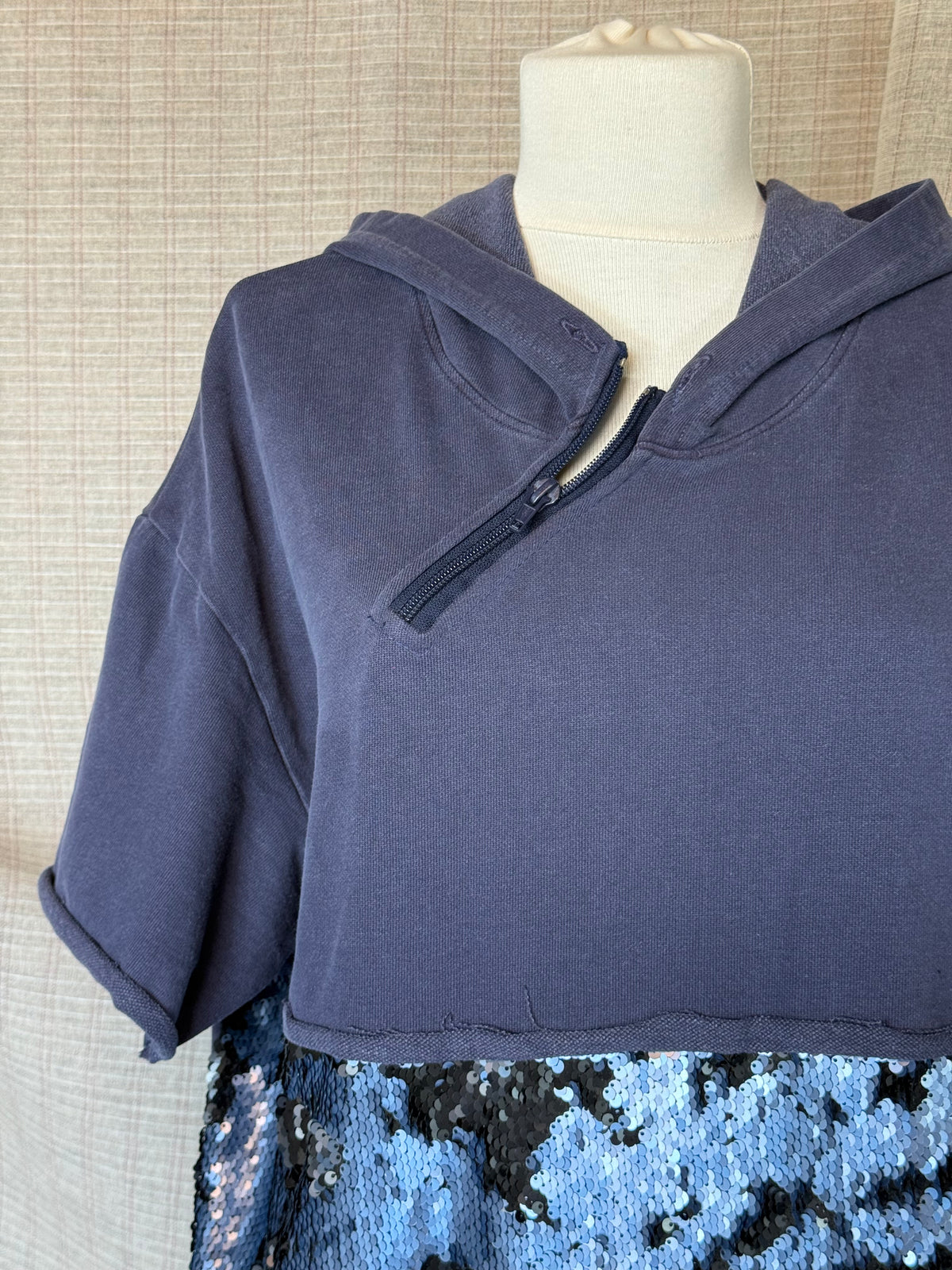 Blue Sequin Hoodie Dress