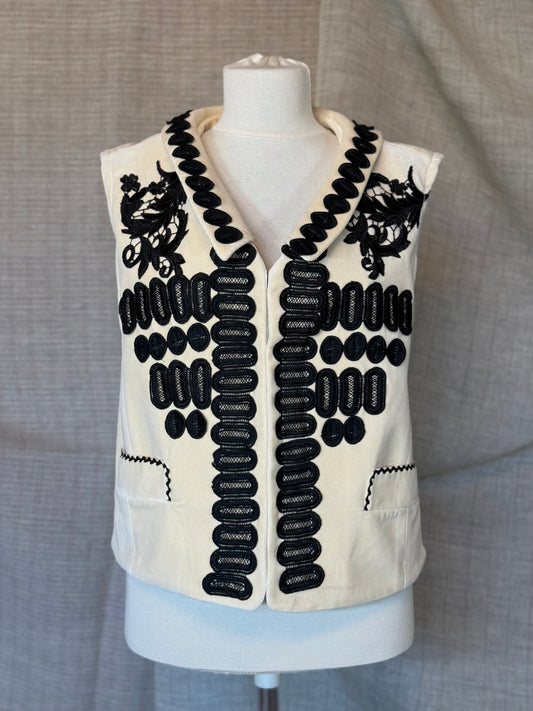 Ivory Vest With Black Embroidery