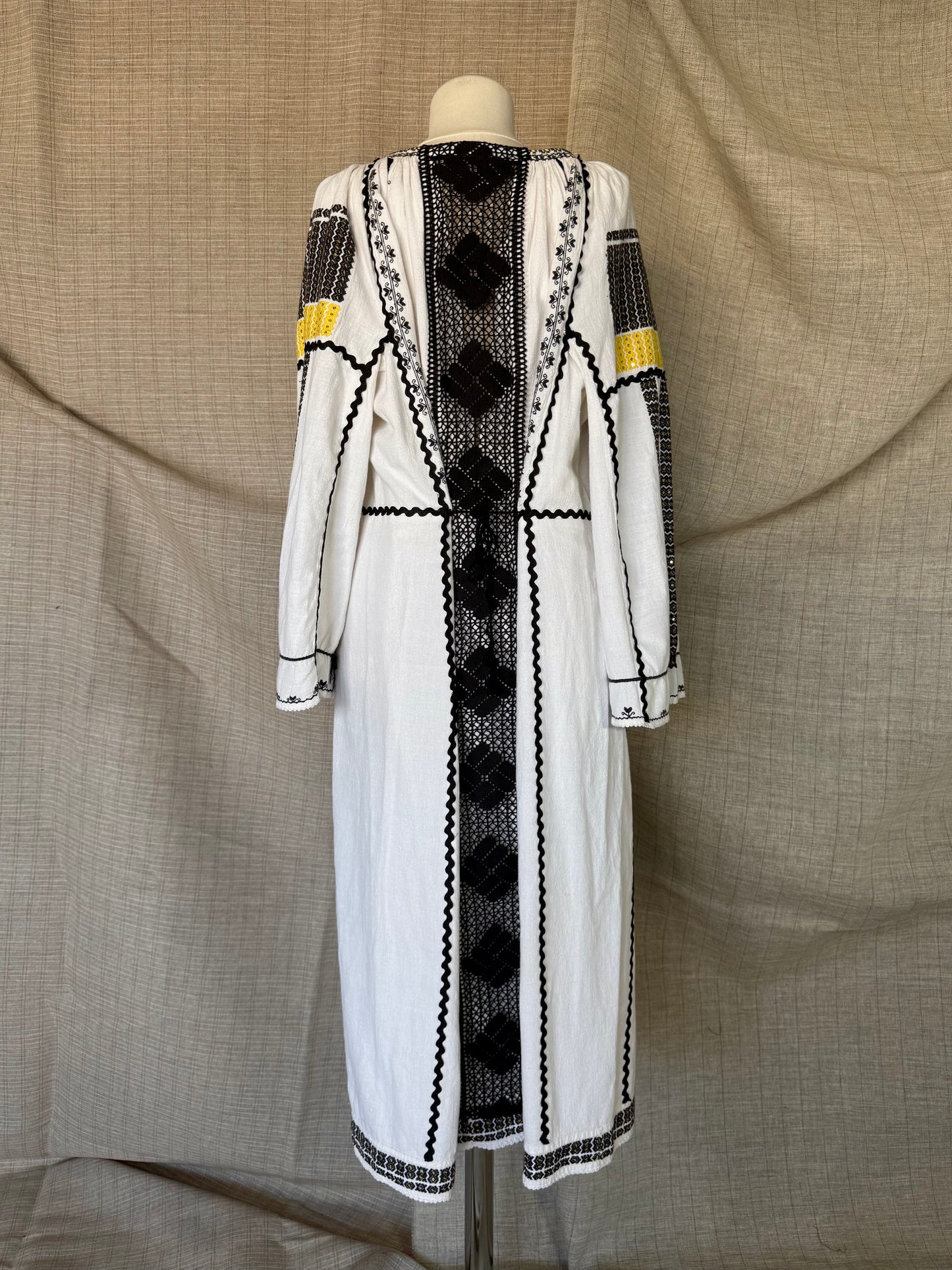 Romanian Inspired Midi-Dress With Yellow and Black Embroidery