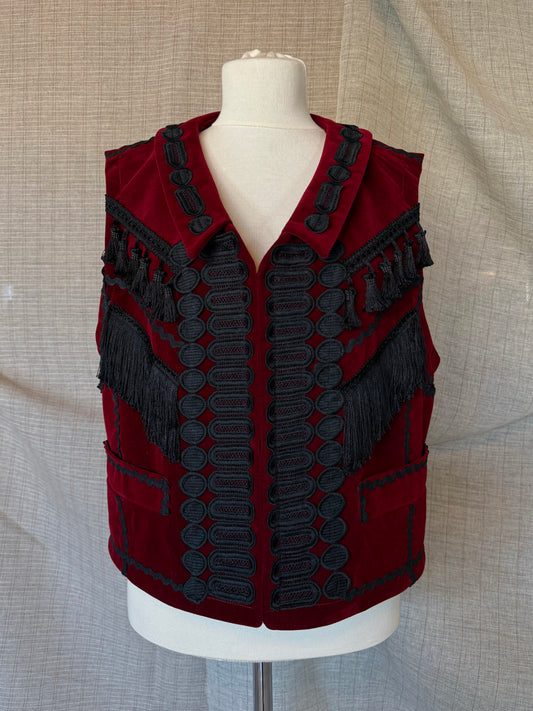 Dark Red Velvet Vest with Black Details