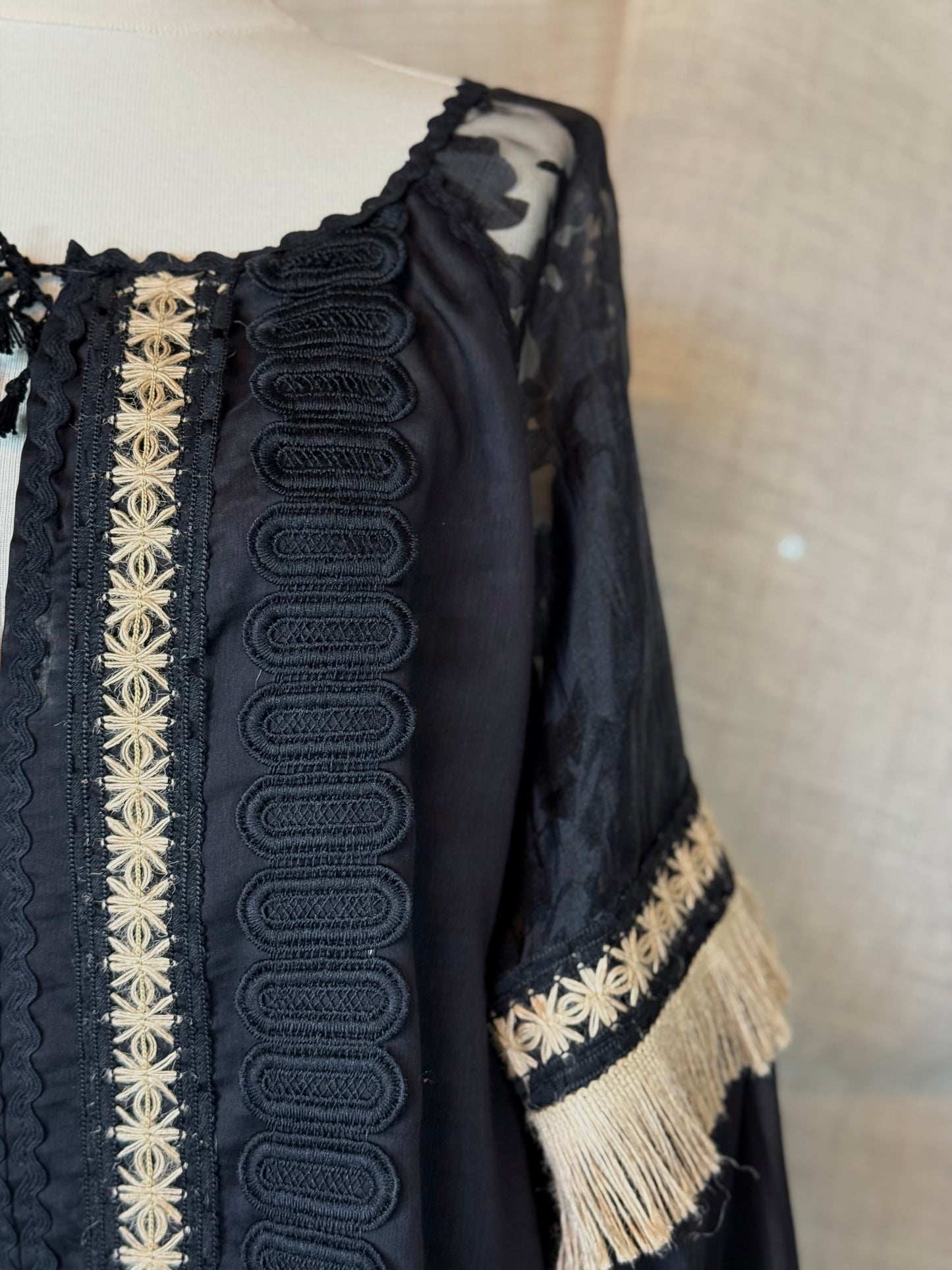 Black Romanian Blouse with Fringe Details