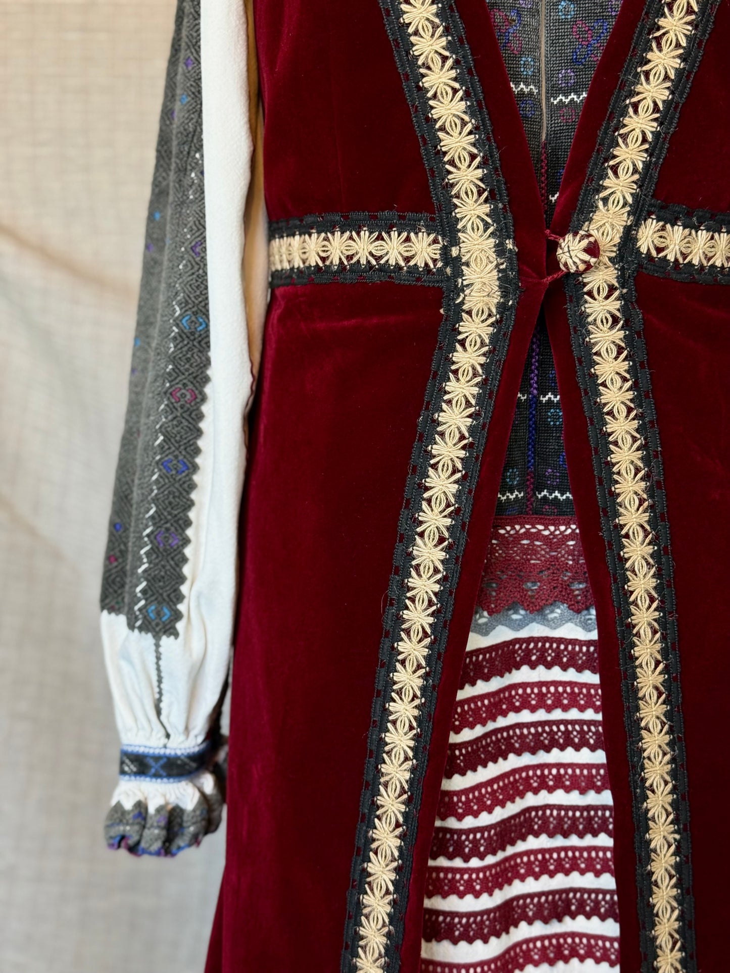 Dark Red Velvet Long Vest