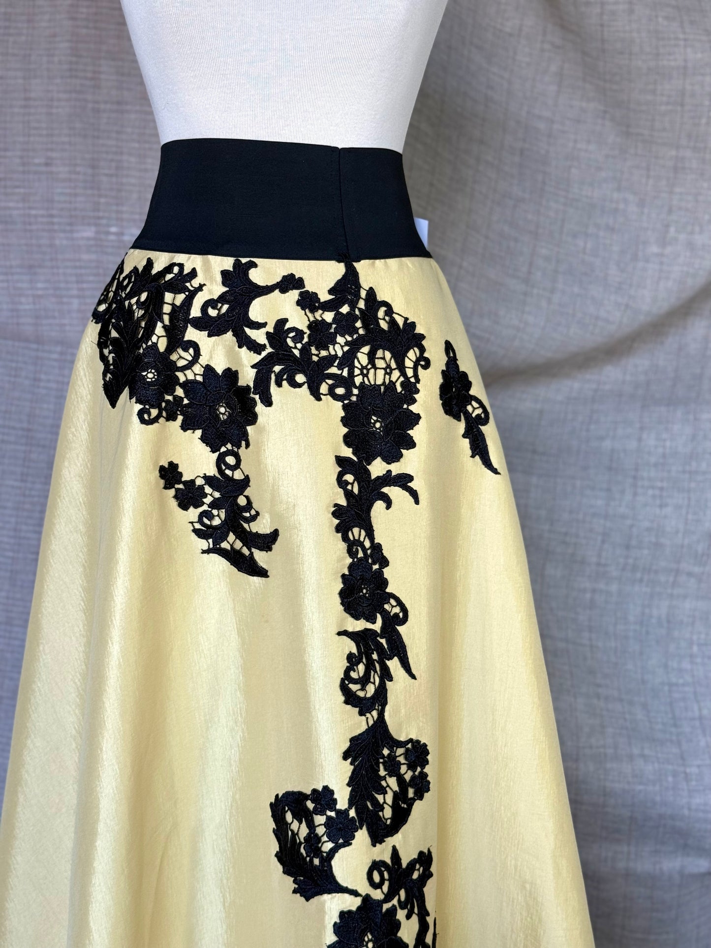 Long Yellow Skirt with Black Embroidery