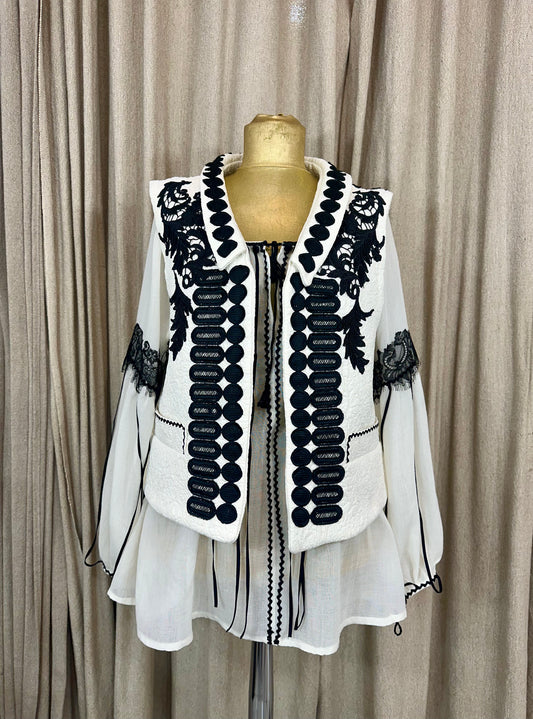 Ivory Vest with Black Embroidery