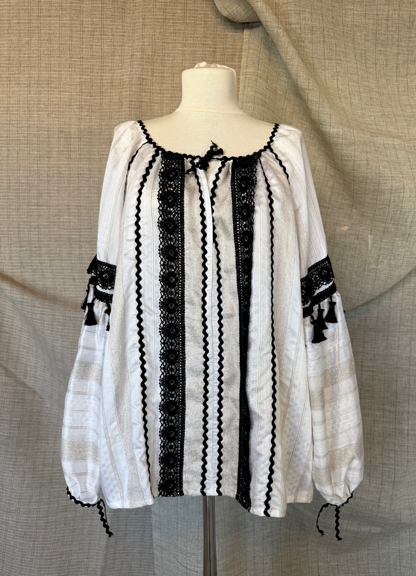 Romanian Blouse With Beige and Black Details