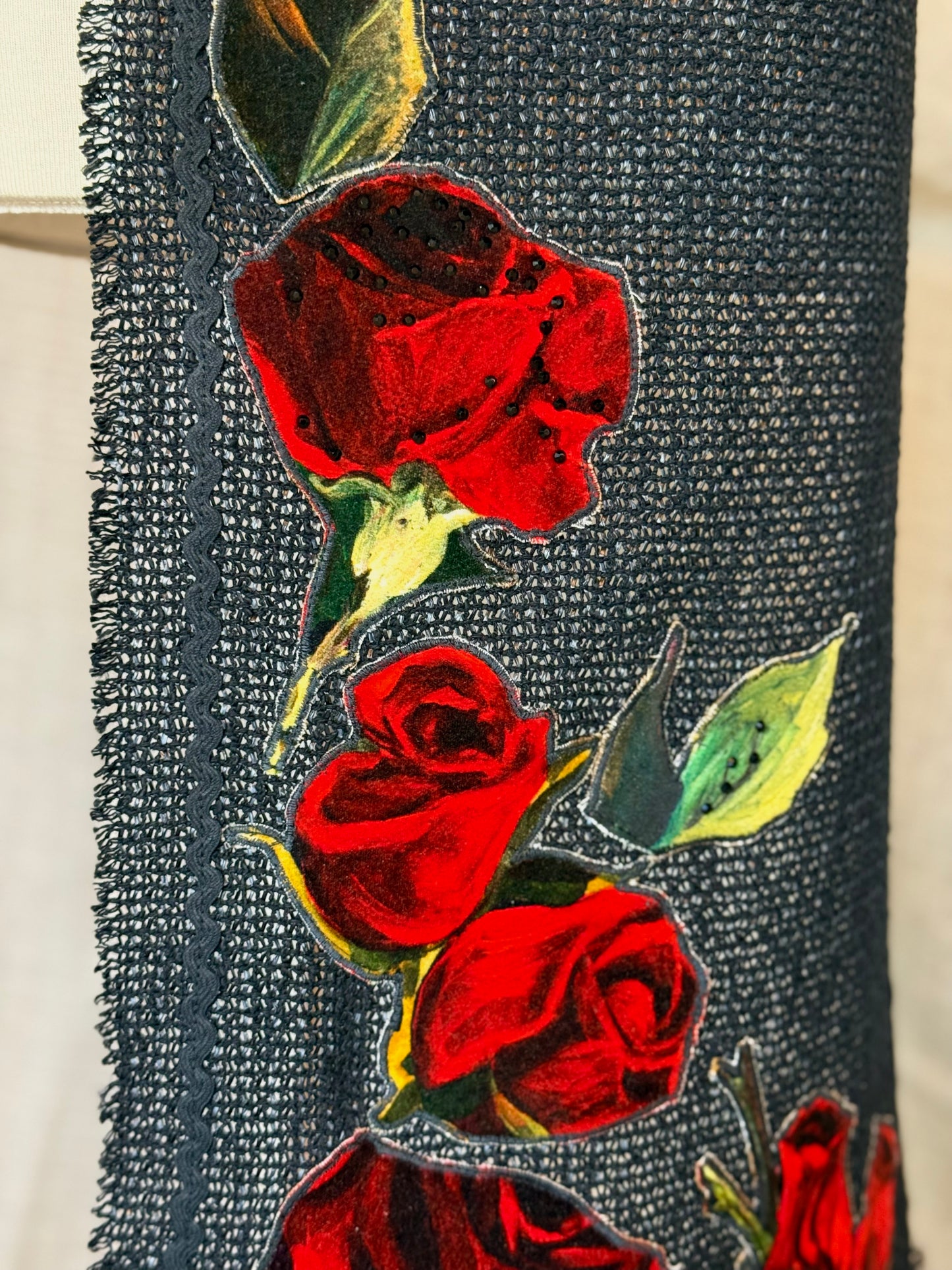 Black Half Skirt With Red Roses