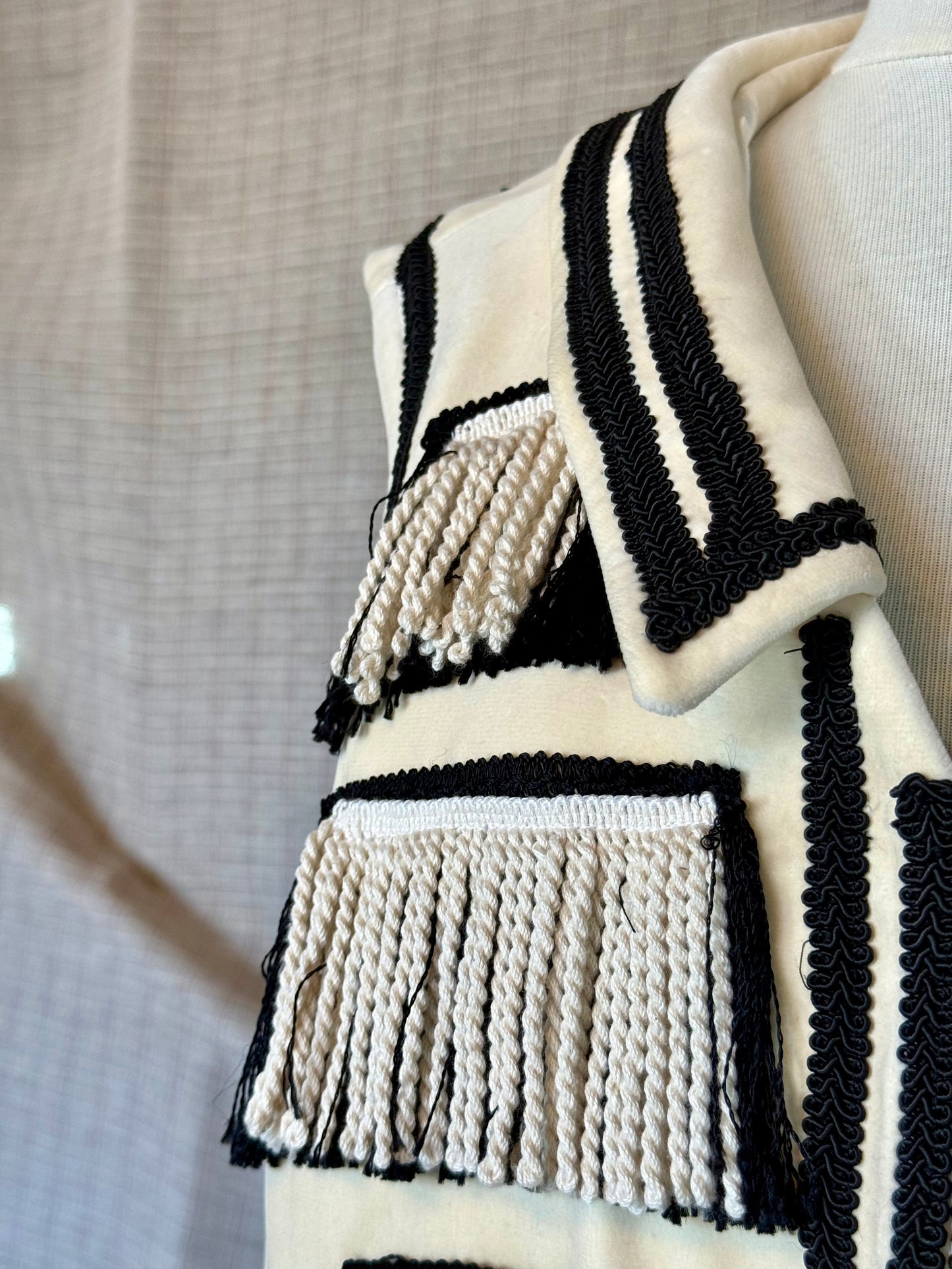 Ivory Velvet Vest with Embroidery and Fringe