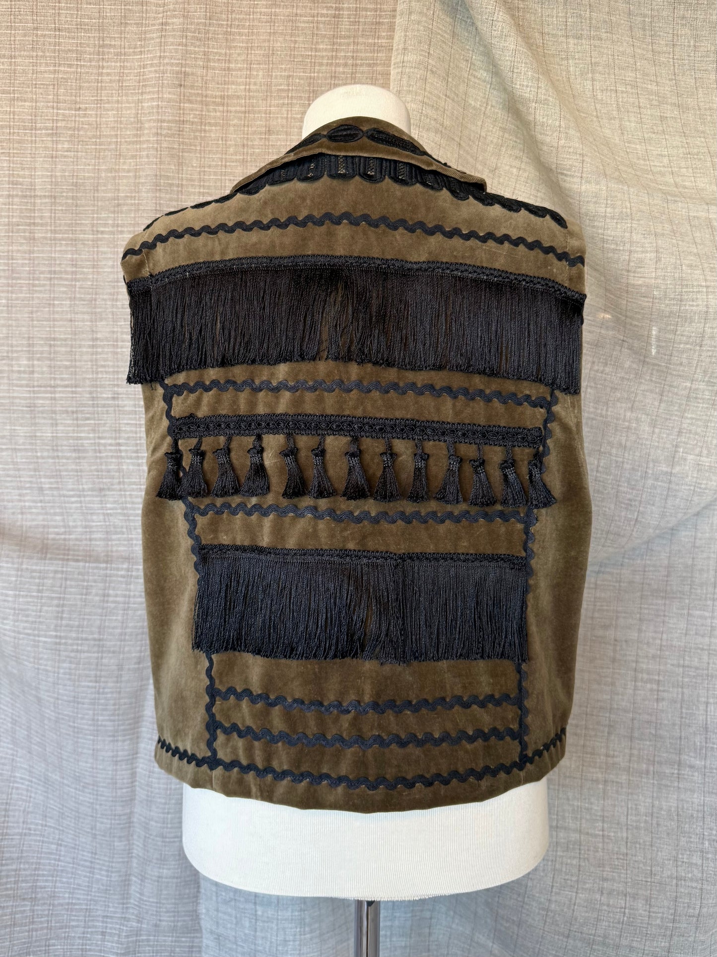 Khaki Velvet Vest with Black Details