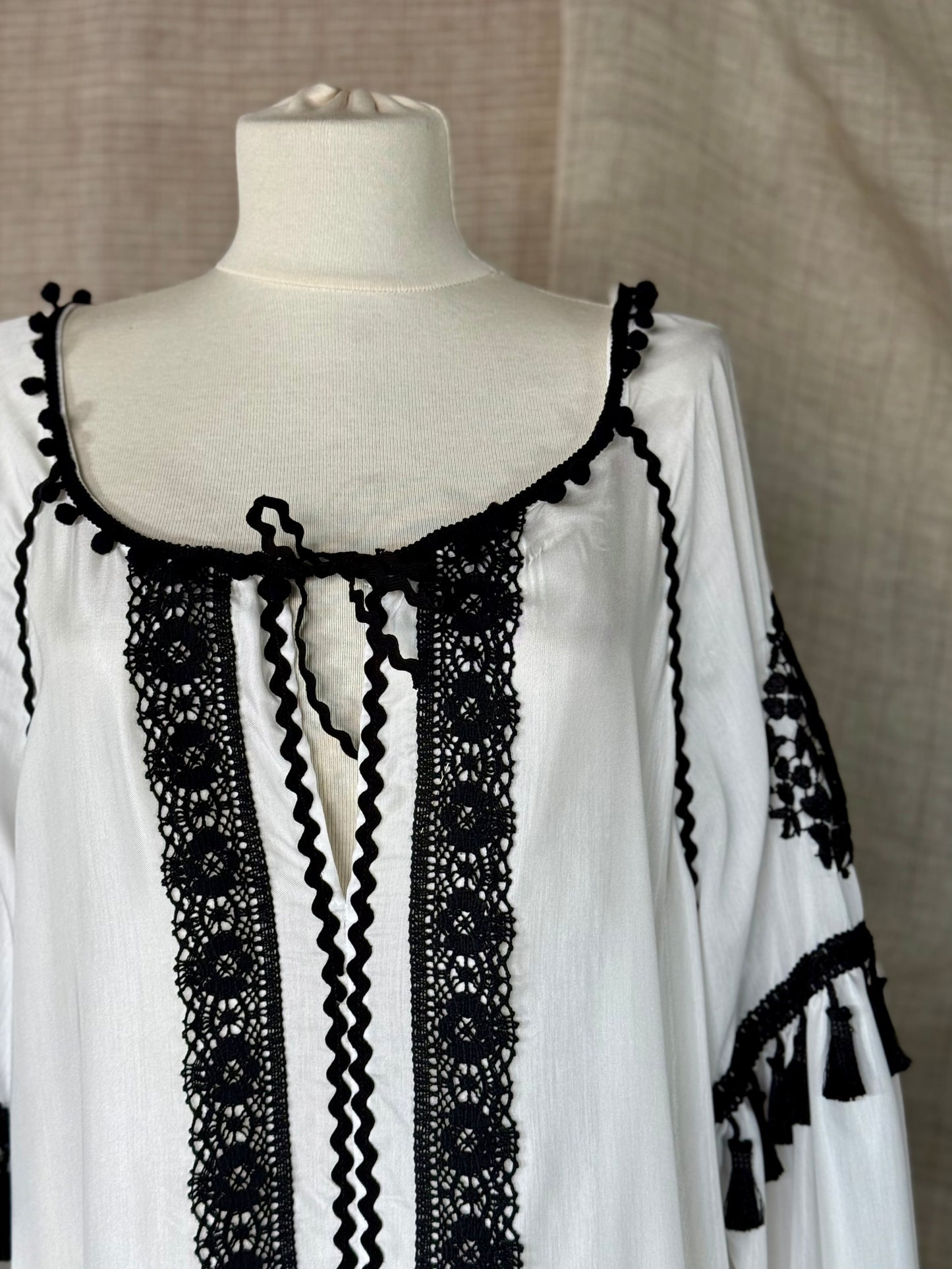 Folklore-inspired Dress with Black Details