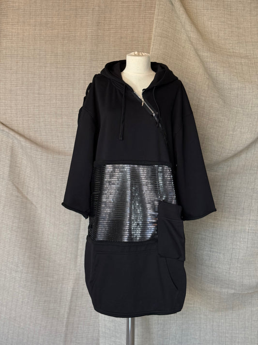 Black Hoodie With Sequin Details