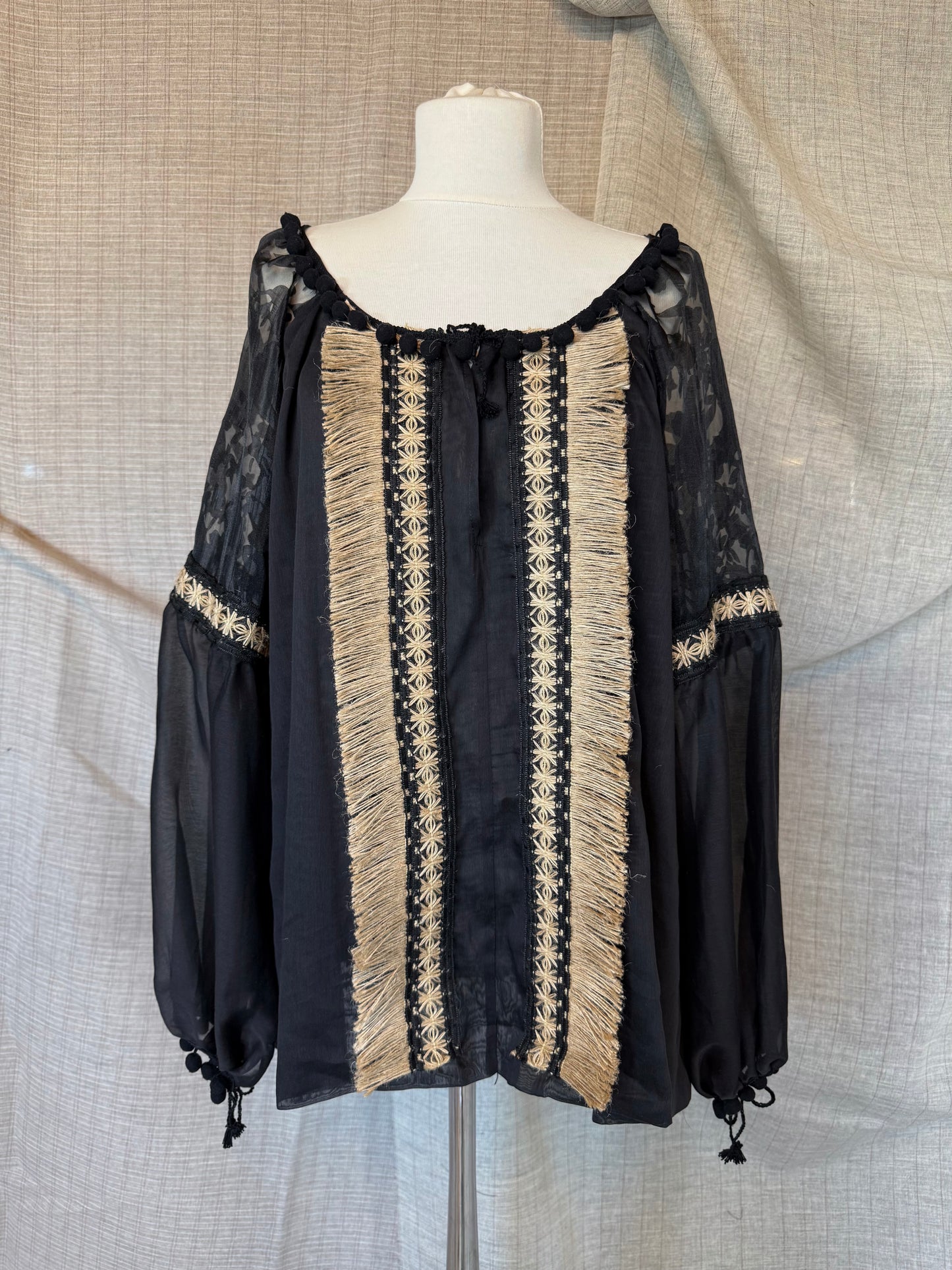 Black Romanian Blouse With Sandy Details