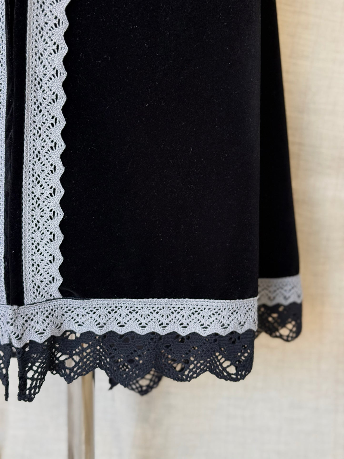 Long Velvet Vest with Grey Lace Trim