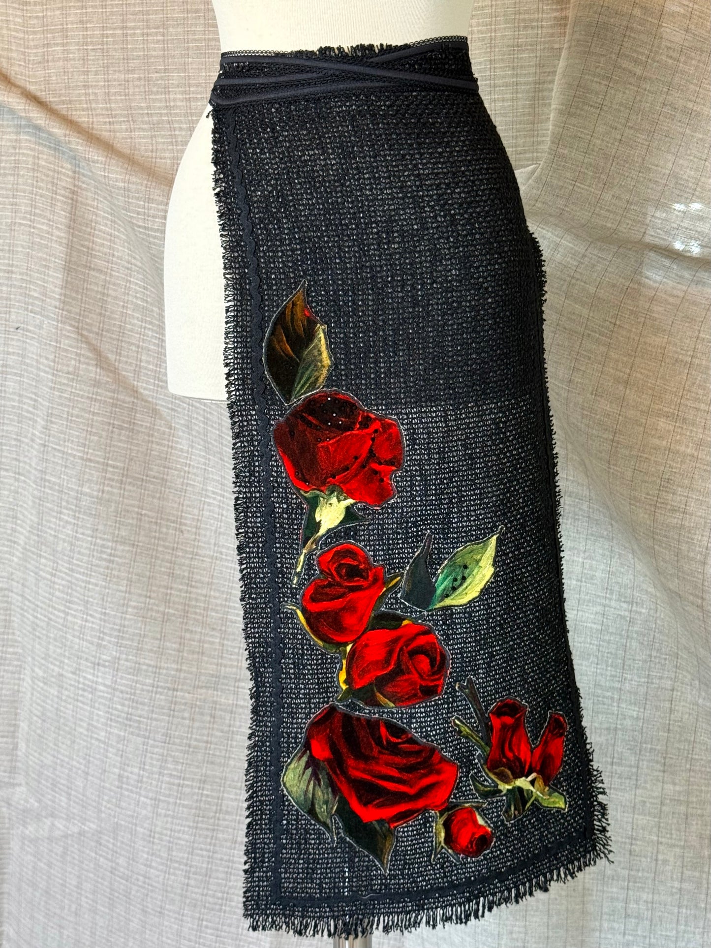 Black Half Skirt With Red Roses