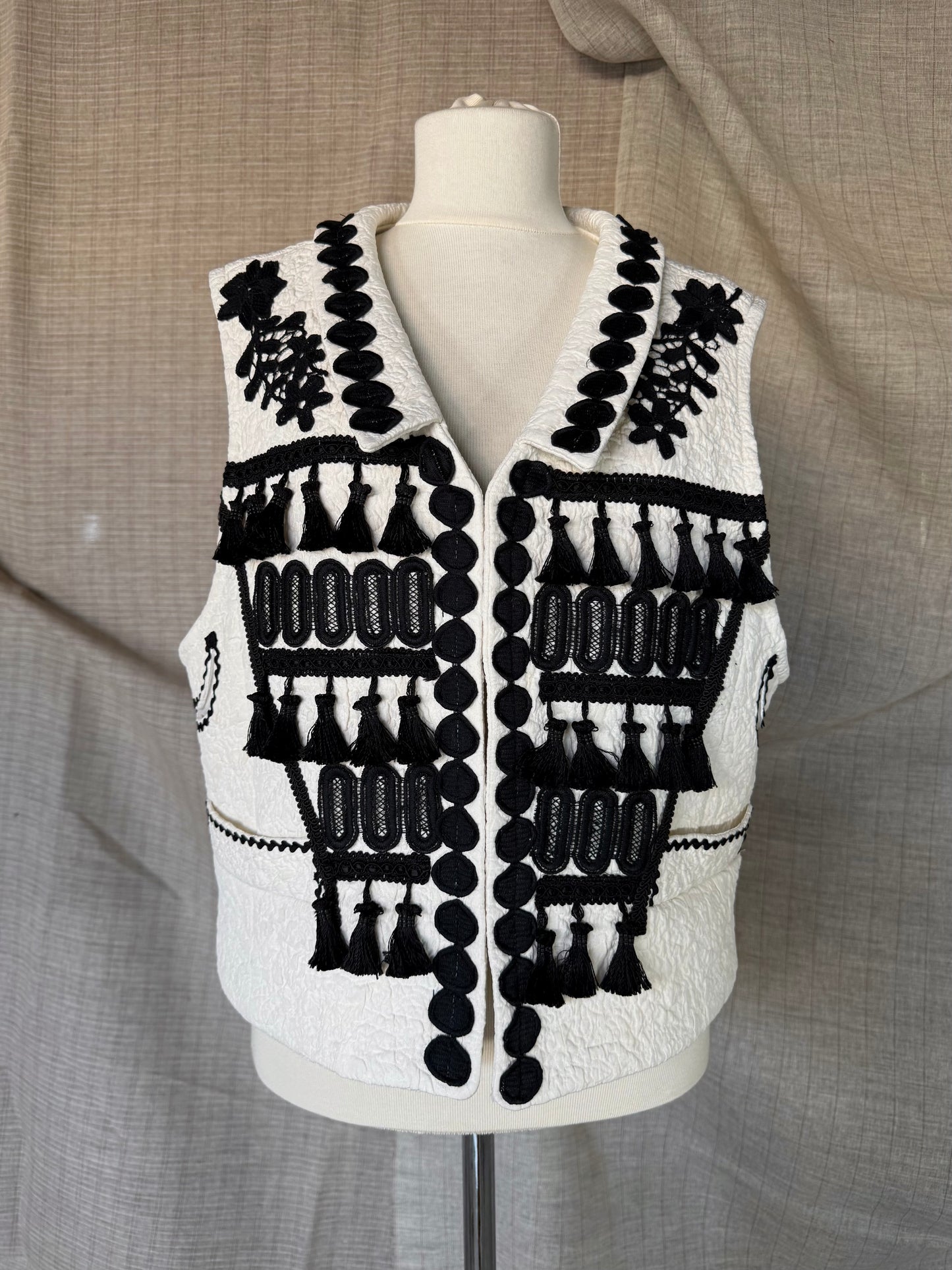 Ivory Vest with Black Embroidery