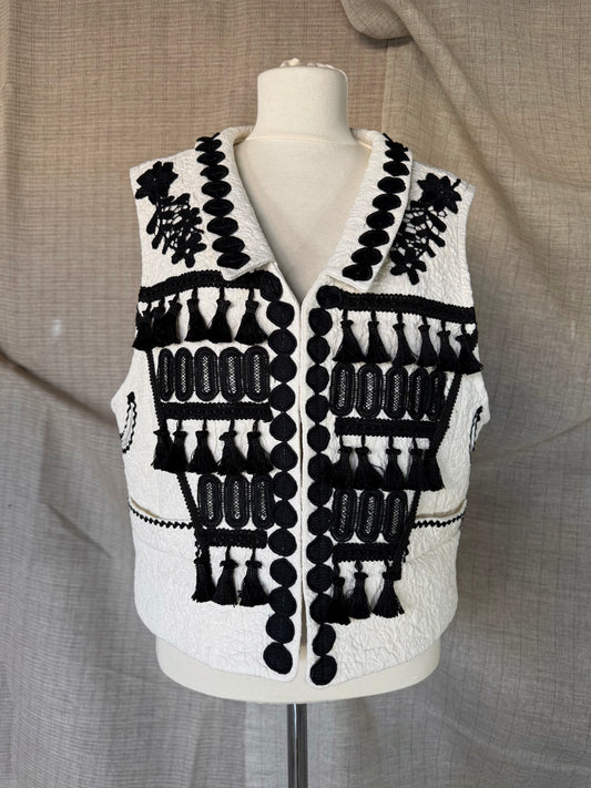 Ivory Vest with Black Embroidery