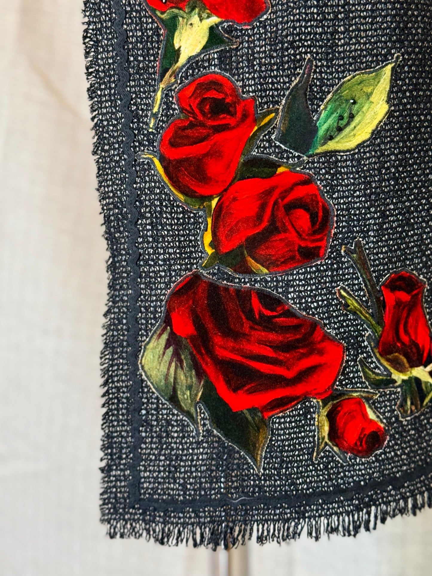 Black Half Skirt With Red Roses