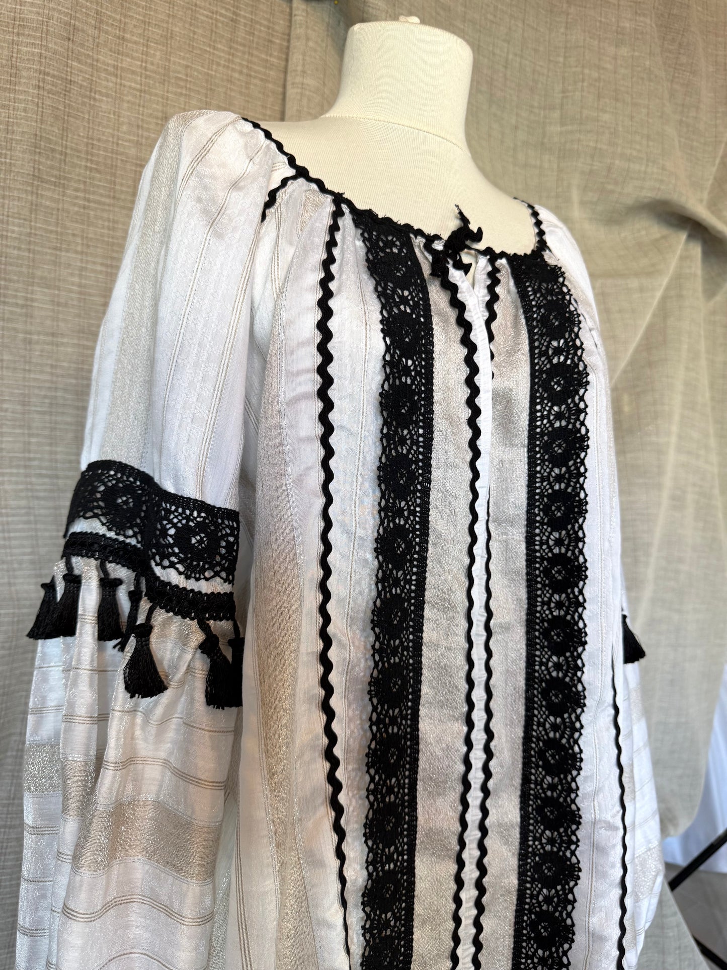 Romanian Blouse With Beige and Black Details