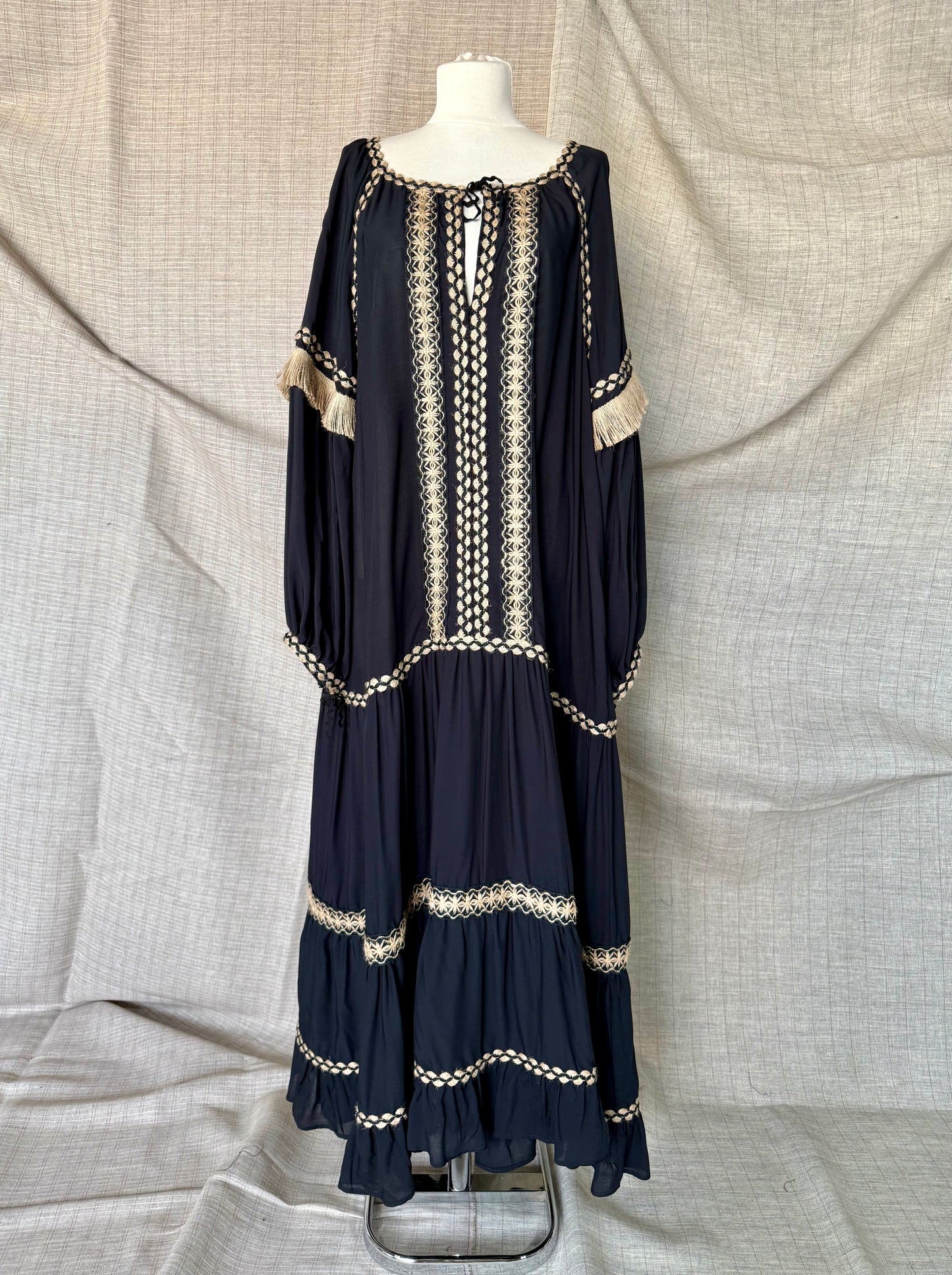 Folklore-inspired Dress with Black Details