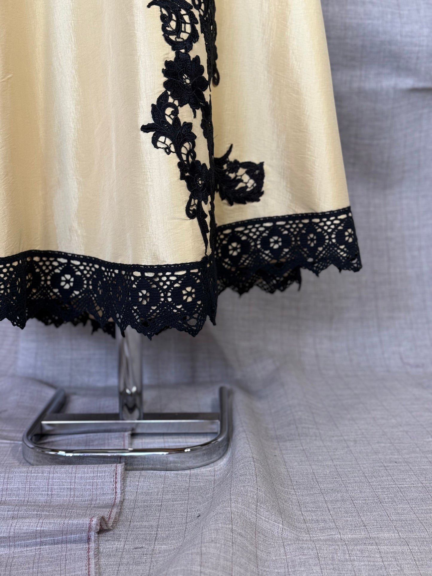 Long Yellow Skirt with Black Embroidery