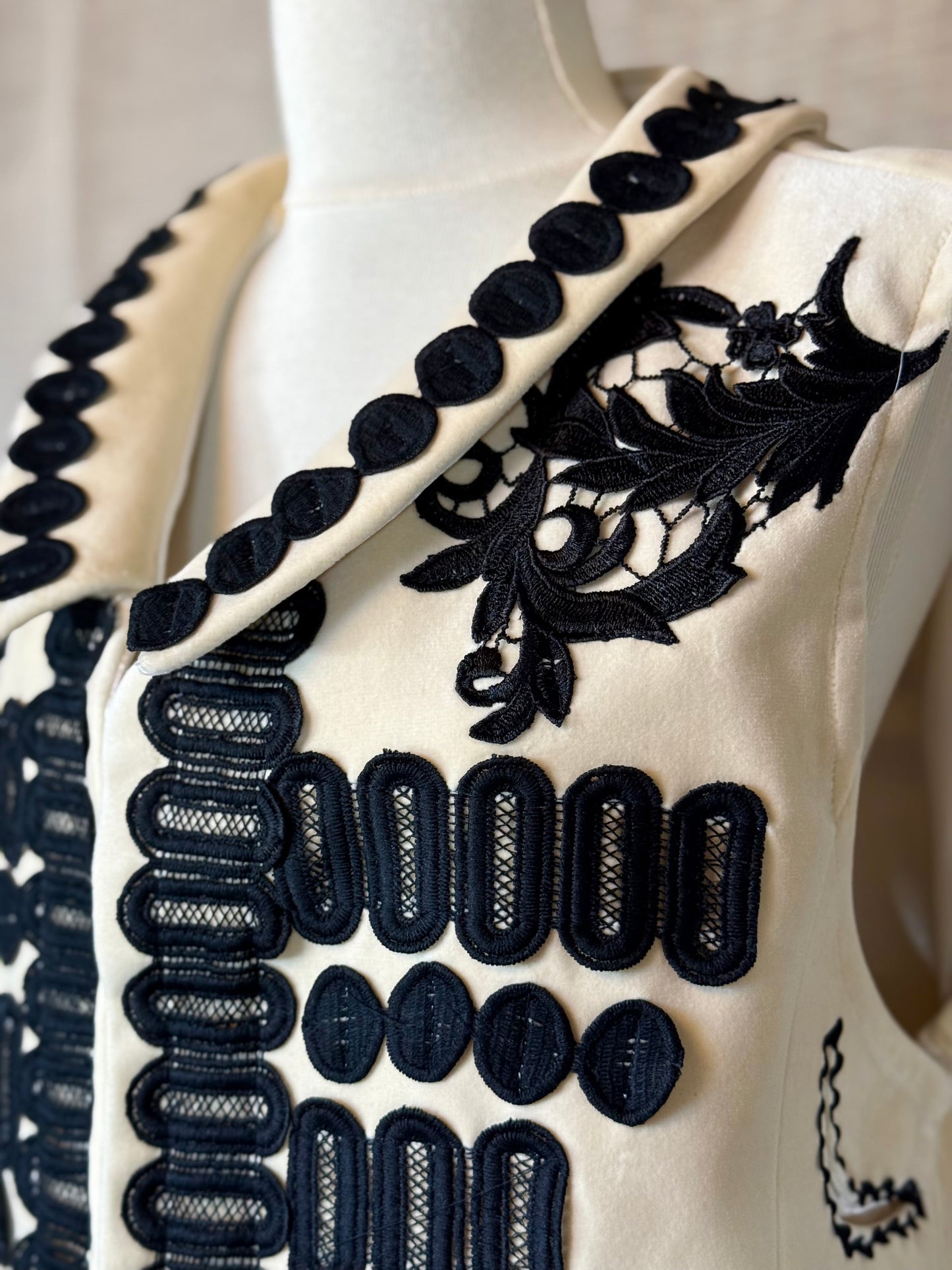 Ivory Vest With Black Embroidery