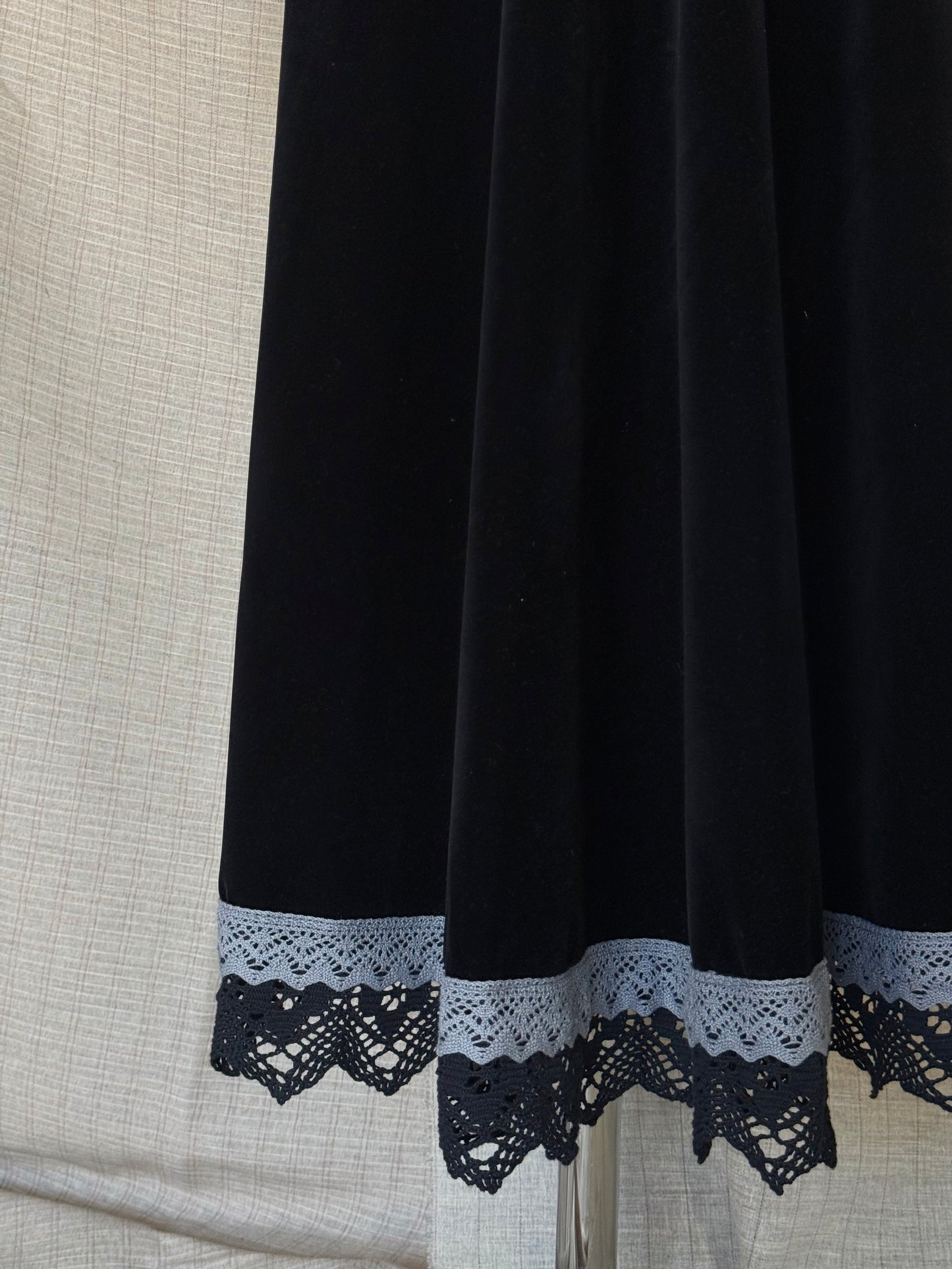 Long Velvet Vest with Grey Lace Trim