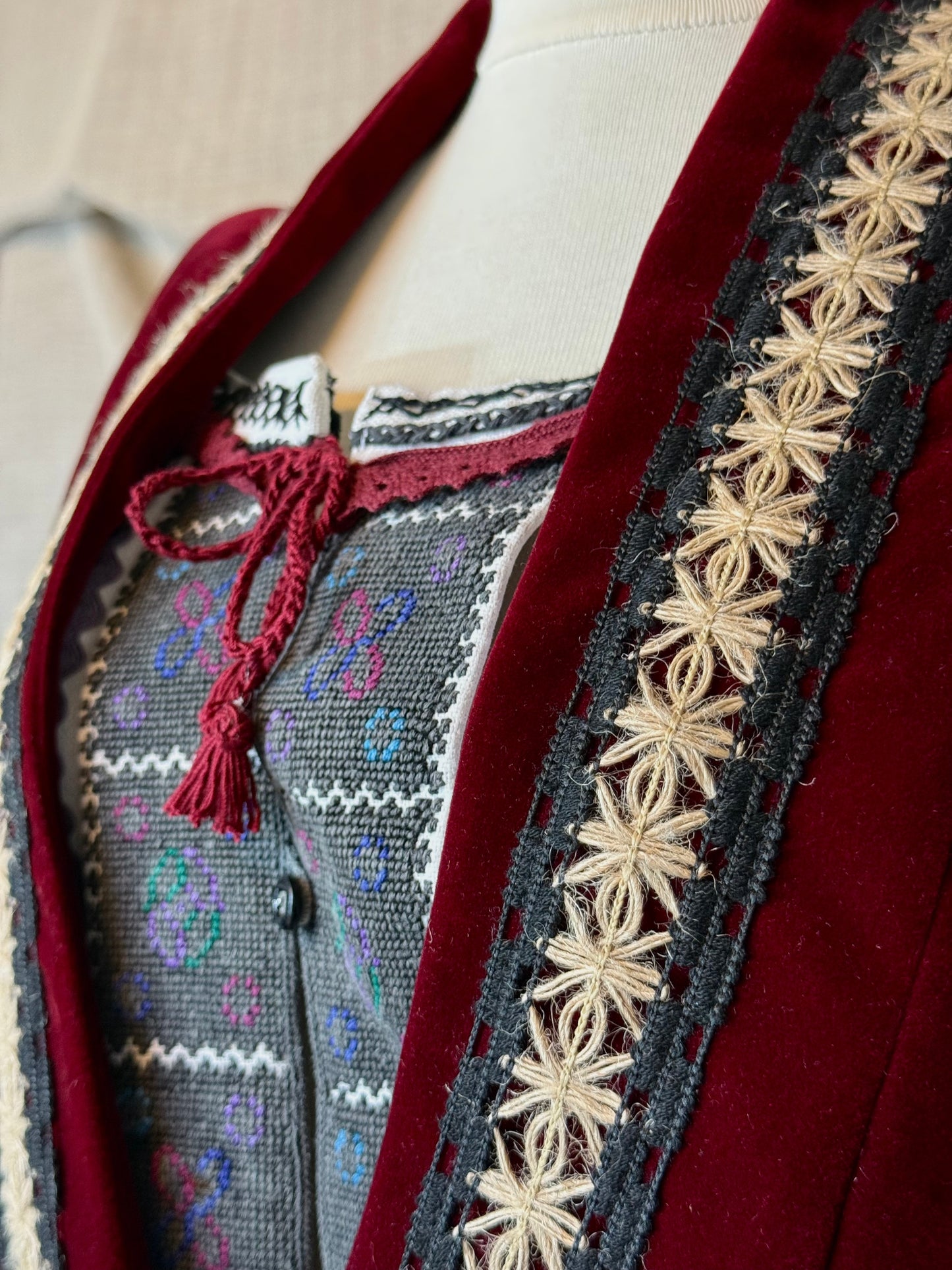 Dark Red Velvet Long Vest