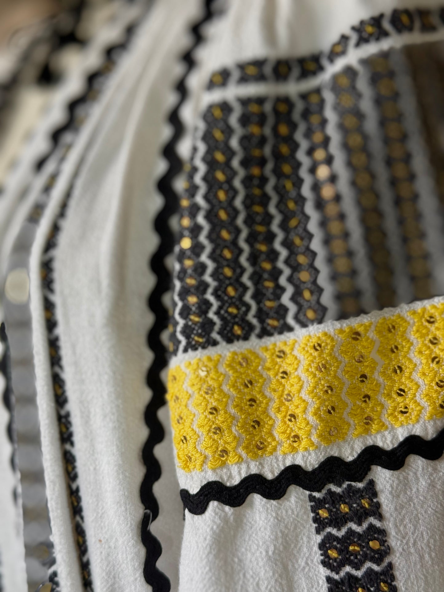 Romanian Inspired Midi-Dress With Yellow and Black Embroidery