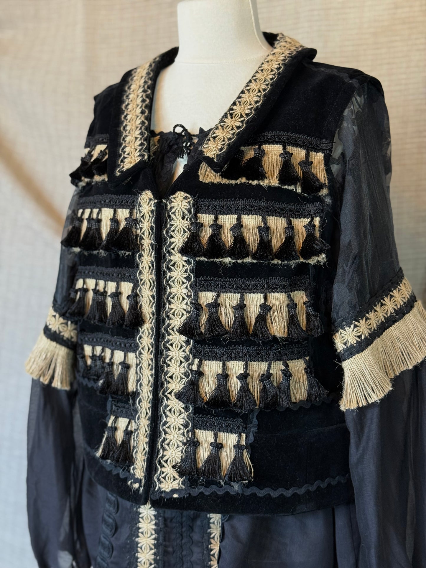 Black Romanian Blouse with Fringe Details