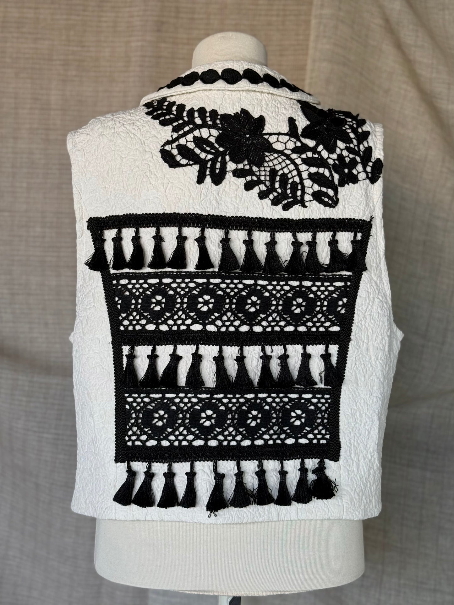 Ivory Vest with Black Embroidery