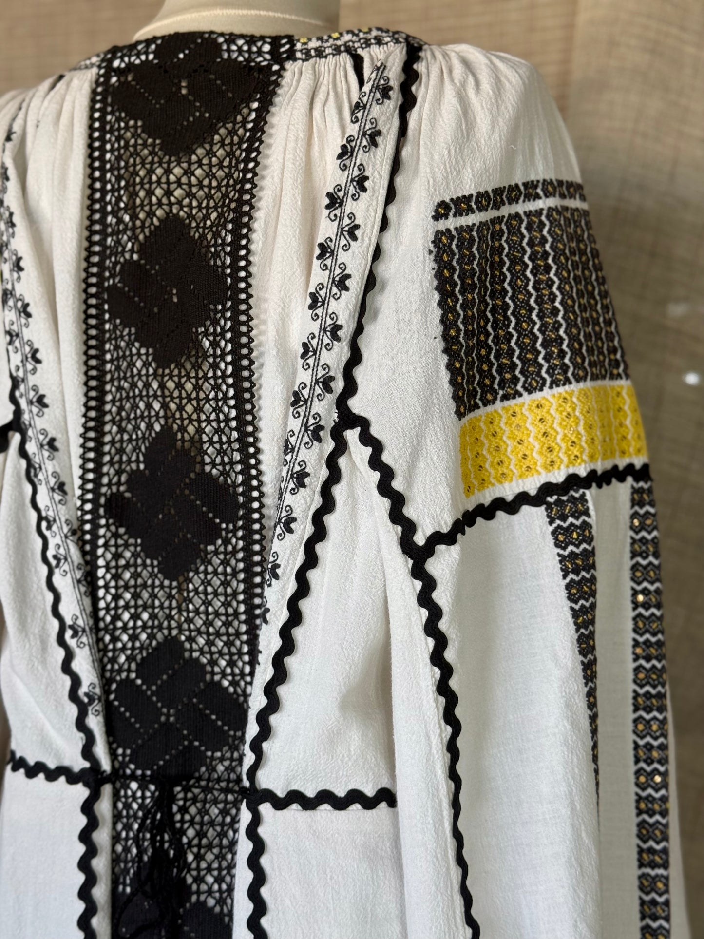 Romanian Inspired Midi-Dress With Yellow and Black Embroidery