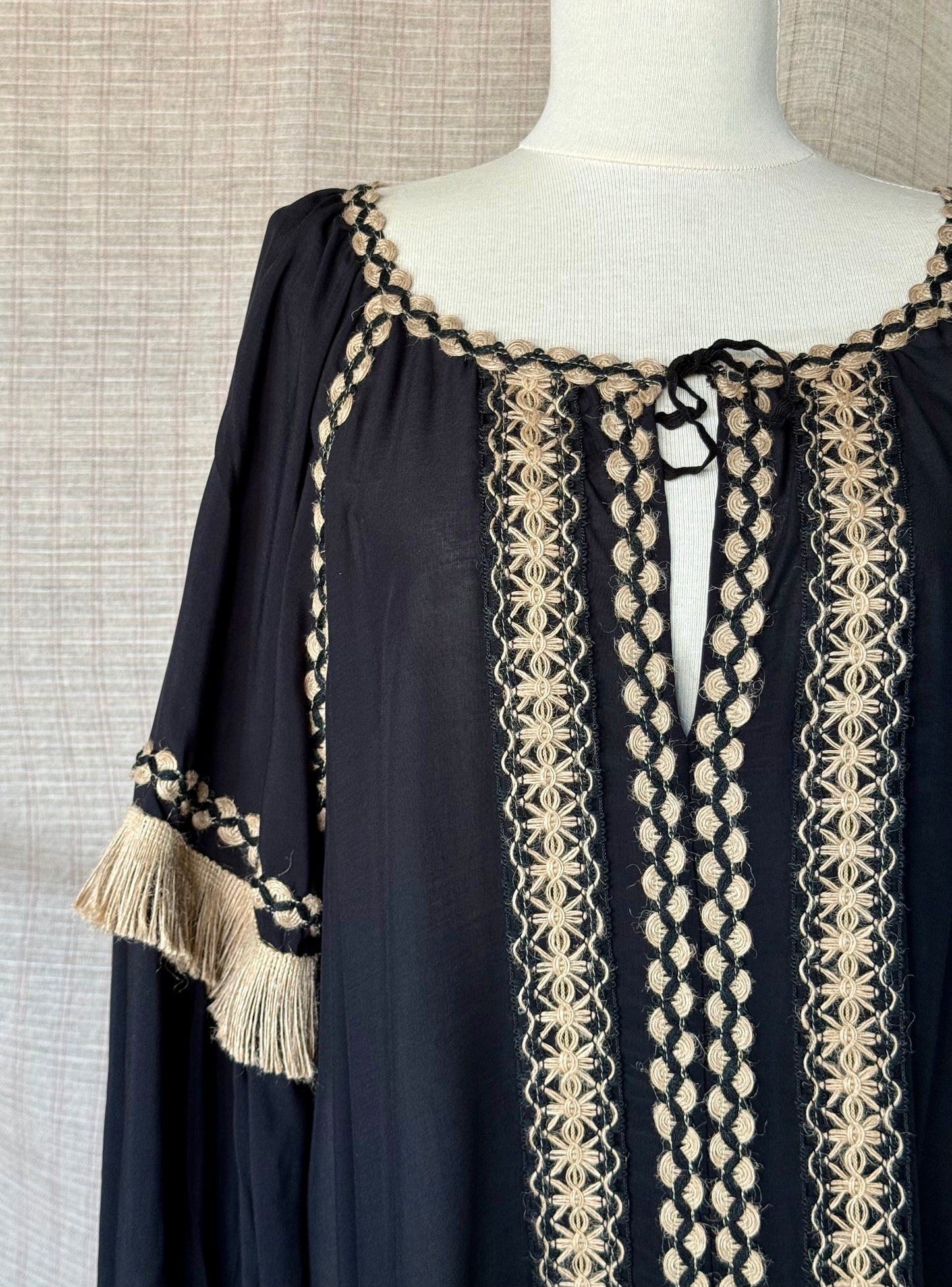 Folklore-inspired Dress with Black Details