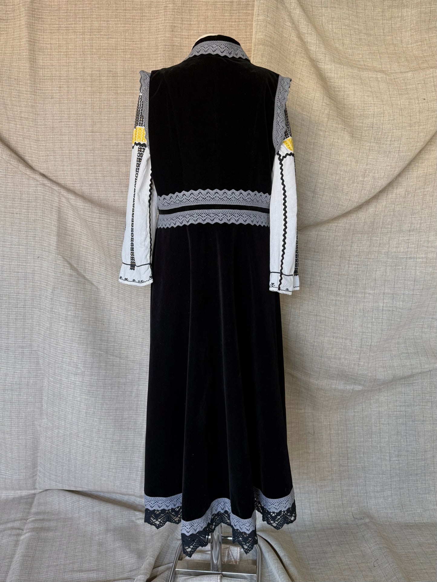 Long Velvet Vest with Grey Lace Trim