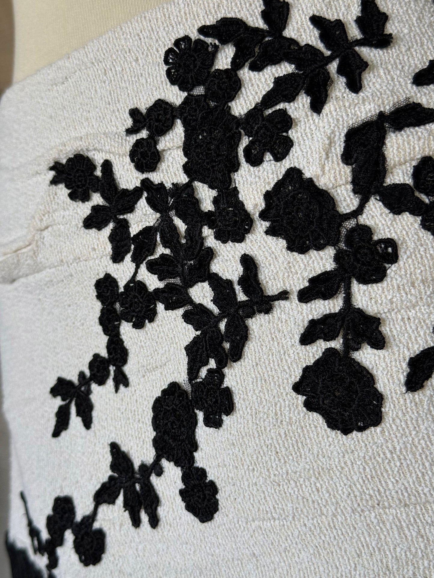 Short Ivory Skirt with Black Embroidery