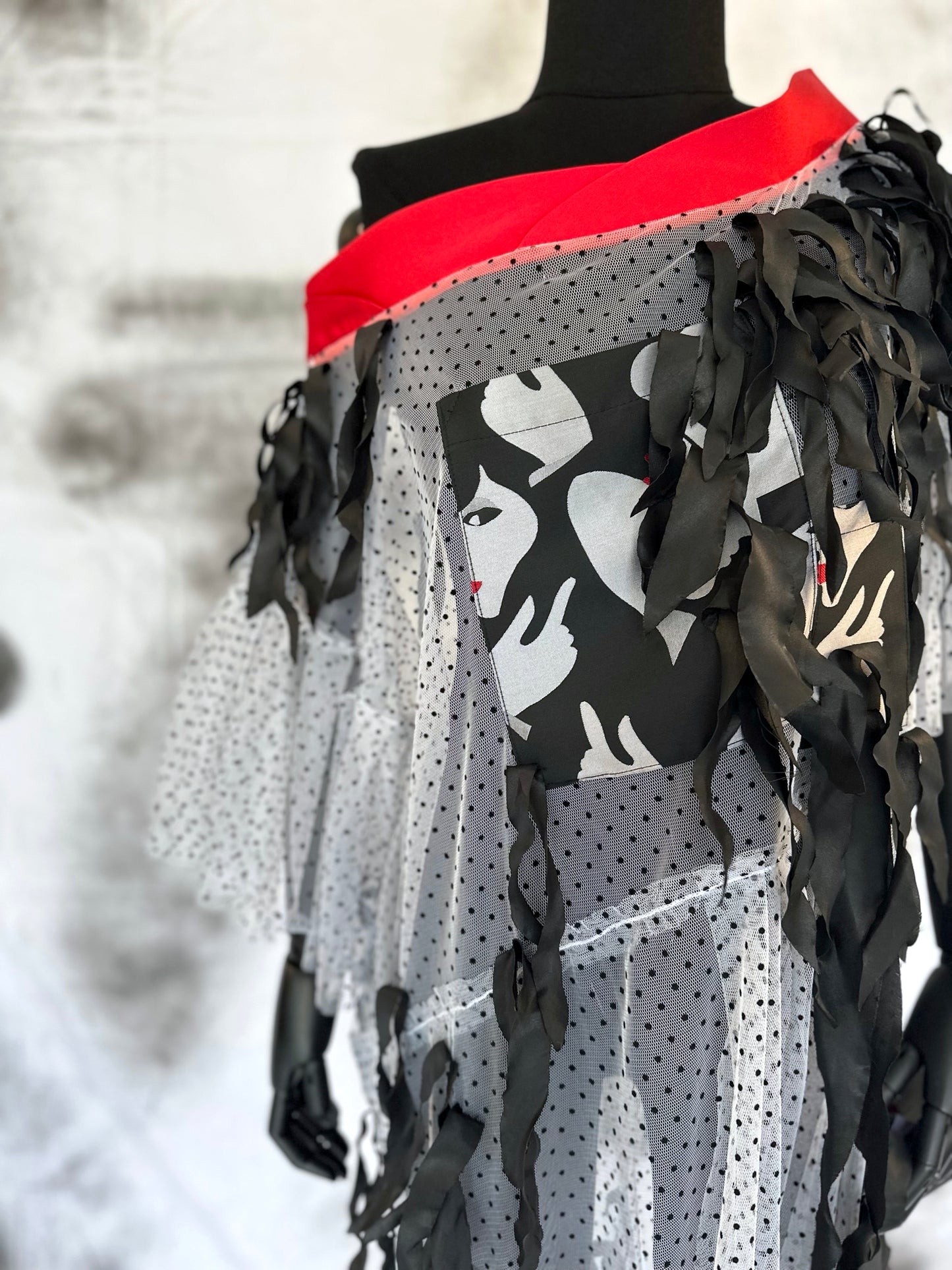 Polka-dot Tulle Dress With Taffeta Fringe Details