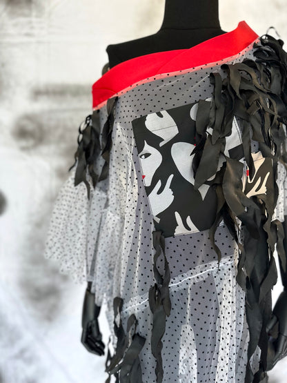 Polka-dot Tulle Dress With Taffeta Fringe Details