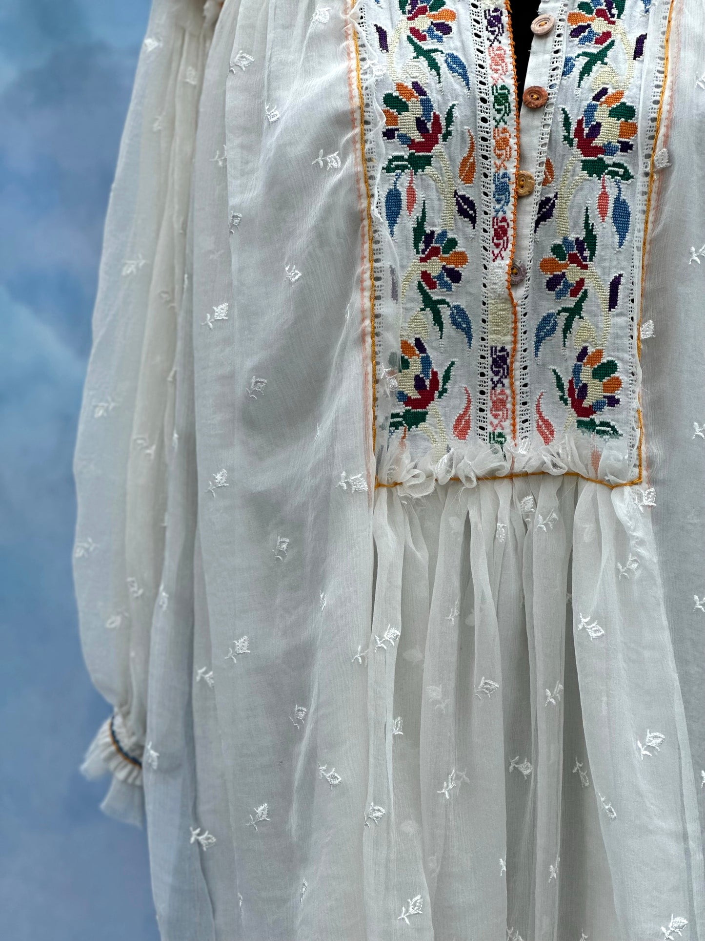 "Dor" White Dress With Multicoloured Embroidery