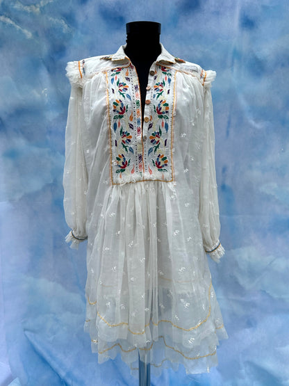 "Dor" White Dress With Multicoloured Embroidery
