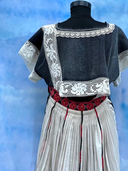 "Dor" Denim Dress With Pleated Linen
