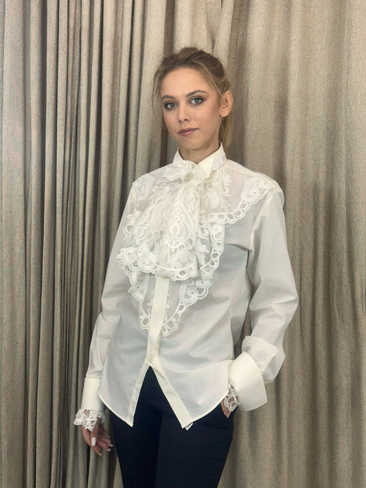 Elegant Shirt With Lace Ruffles