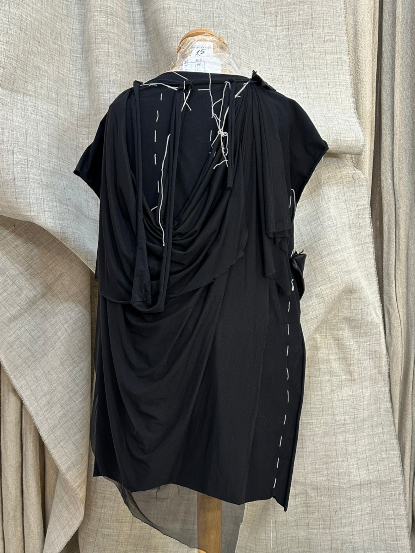 Black Asymmetrical Top With Handmade Decorative Stitching