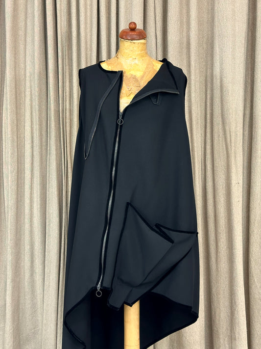 Black Asymmetrical Vest With Oversized Pockets