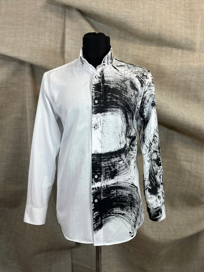White Shirt With Black Hand-Painted Design