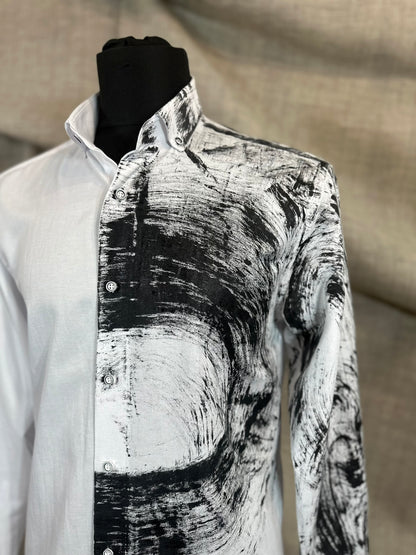 White Shirt With Black Hand-Painted Design