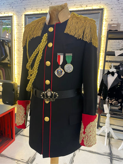 Black Jacket With Fringed Epaulettes and Golden Embroidery